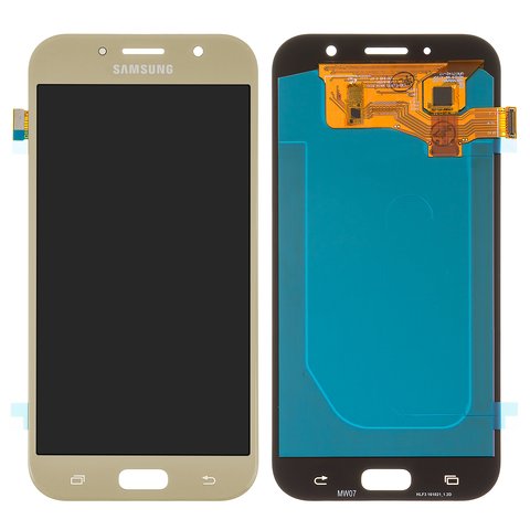 Дисплей для Samsung A720 Galaxy A7 2017 , золотистый, без рамки, High Copy, с широким ободком, OLED 