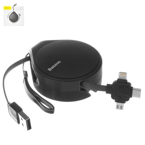 Кабель для зарядки Baseus Waterdrop Scaling, USB тип C, USB тип A, micro USB тип B, Lightning, 150 см, 1,5 А, черный, #CAMLT EP01