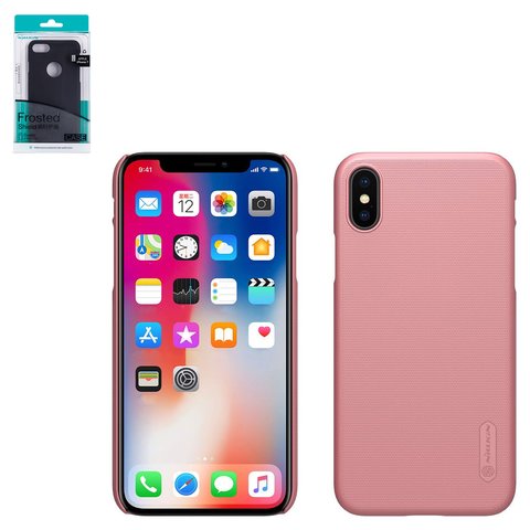Чохол Nillkin Super Frosted Shield для iPhone X, iPhone XS, рожевий, матовий, без отвору під логотип, пластик, #6902048146297
