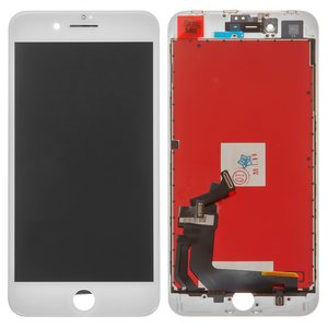 Дисплей для iPhone 8 Plus, белый, с рамкой, Copy, с пластиками камеры и датчика приближения, tianma