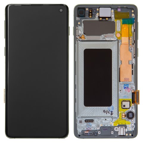 Дисплей для Samsung G973 Galaxy S10, зелений, з рамкою, Original, сервісне опаковання, #GH82 18850E GH82 18835E