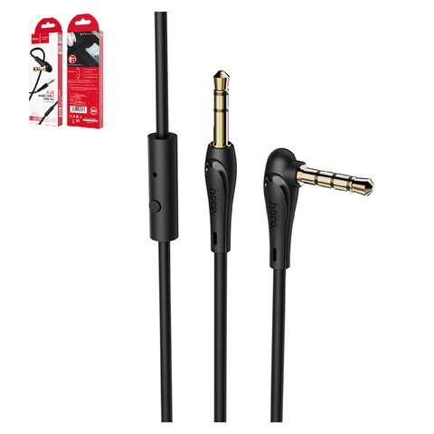 AUX кабель Hoco UPA15, TRS 3.5 мм, TRRS 3.5 мм, 100 см, чорний, з мікрофоном, Г подібний, #6931474713421