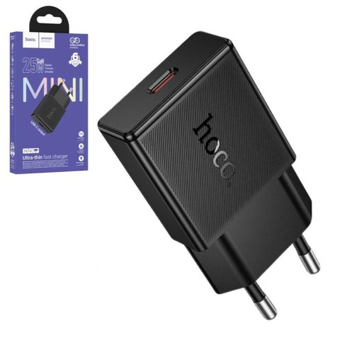 Мережевий зарядний пристрій Hoco N74, 25 Вт, Power Delivery PD , чорний, 1 порт, gan, #6942007661218