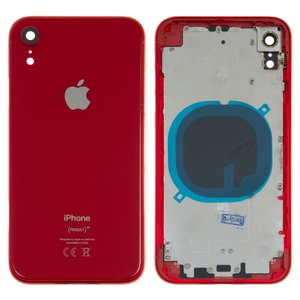 Housing compatible with iPhone XR, red, with SIM card holders, with side buttons 