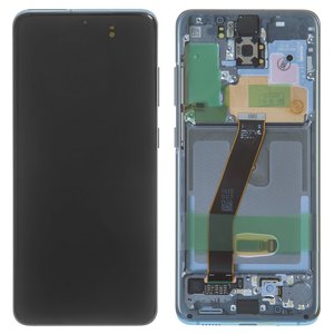 Pantalla LCD puede usarse con Samsung G980 Galaxy S20, G981 Galaxy S20 5G, azul, con marco, Original PRC , cloud blue