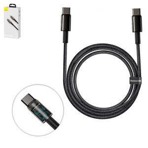 USB Cable Baseus Tungsten Gold, 2xUSB type C, 200 cm, 100 W, black, nylon braided  #CATWJ A01