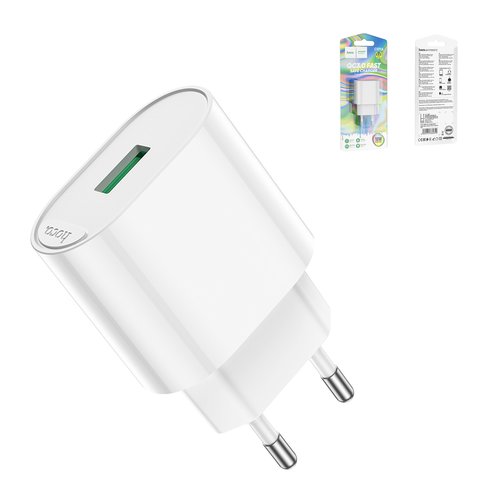 Mains Charger Hoco C109A, 18 W, Quick Charge, white, 1 output  #6931474784810