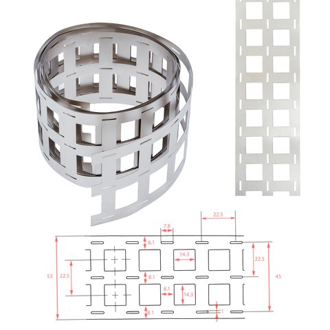 Cinta de níquel para soldar baterías 21700 3P, 0.2 mm, 22.5 mm, 1 m, acero niquelado