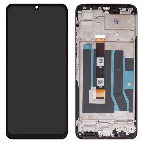 LCD compatible with Realme Note 50, (black, with frame, High