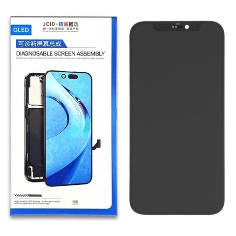 LCD JCID compatible with iPhone 12, iPhone 12 Pro, black, with frame, HC, without error, OLED  soft, diagnosable 