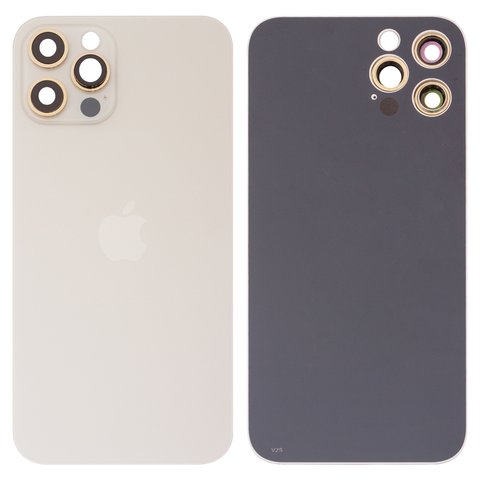 Housing Back Cover compatible with iPhone 12 Pro, golden, with camera lens, small hole 