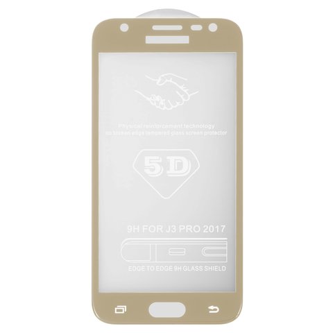 Tempered Glass Screen Protector All Spares compatible with Samsung J330 Galaxy J3 2017 , 5D Full Glue, golden, the layer of glue is applied to the entire surface of the glass 