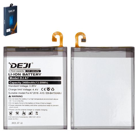 Battery Deji EB BA750ABU compatible with Samsung A105F DS Galaxy A10, A750 Galaxy A7 2018 , A750F Galaxy A7 2018 , M105F DS Galaxy M10, Li ion, 3.85 V, 3400 mAh
