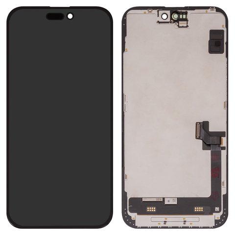 LCD compatible with iPhone 15 Plus, black, with frame, change glass 