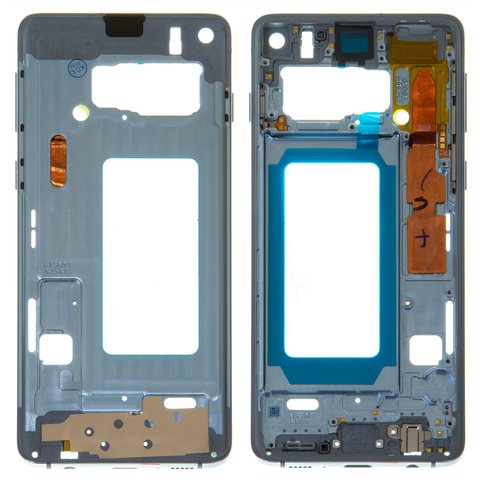 Parte media de carcasa puede usarse con Samsung G973 Galaxy S10, azul, con botones laterales, marco para fijar pantalla