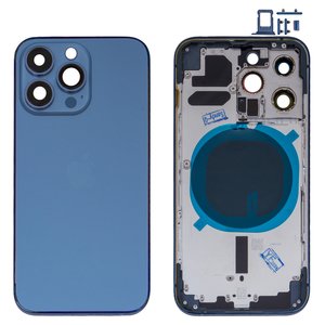 Carcasa puede usarse con iPhone 13 Pro, azul, con botones laterales,  con sujetador de tarjeta SIM, sierra blue