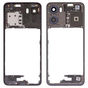 Parte media de carcasa puede usarse con Motorola Moto G05, negra, con vidrio de cámara