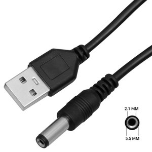 Кабель живлення для медіаконвертерів, чорний, USB тип A, DC, 5В 1А, d 5,5 мм, d 2,1 мм