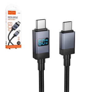 USB кабель Hoco X118, 2xUSB тип C, 100 см, 60 Вт, чорний, з цифровим індикатором зарядки, в нейлоновому обплетенні, #6942007655095