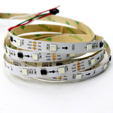 Tira de luces LED RGB SMD5050, WS2811 blanca, con controles, IP20, 12 V, 30 diodos LED m, 5 m 